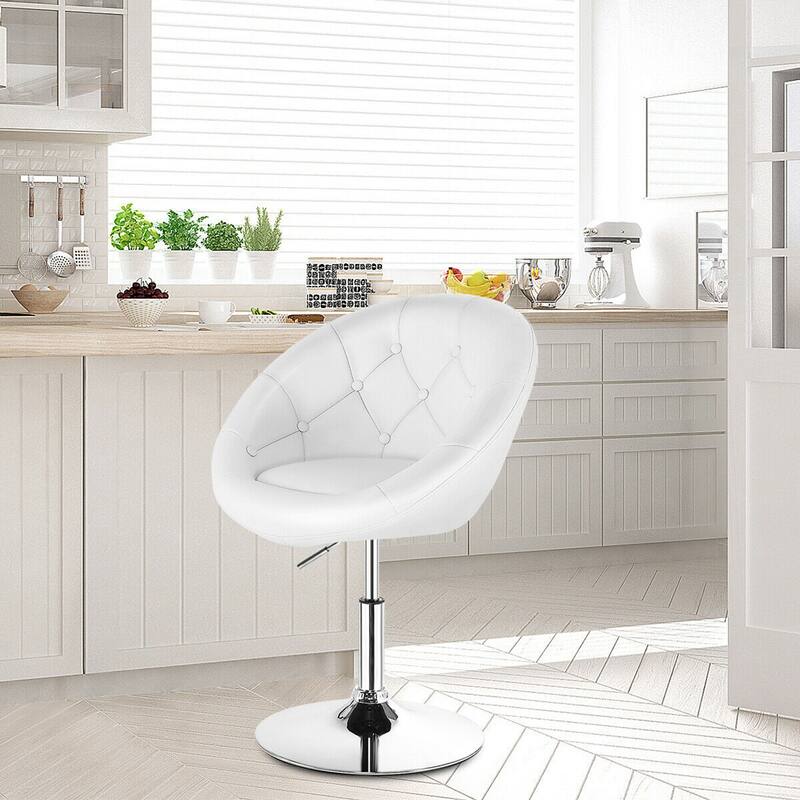 Gymax 1PC Adjustable Modern Swivel Round Tufted Back Accent Chair PU - See Details