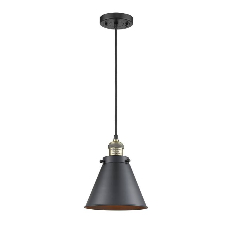 Innovations Lighting Appalachian - 1 Light 8" Cord Hung Mini Pendant - Black Antique Brass/Matte Black