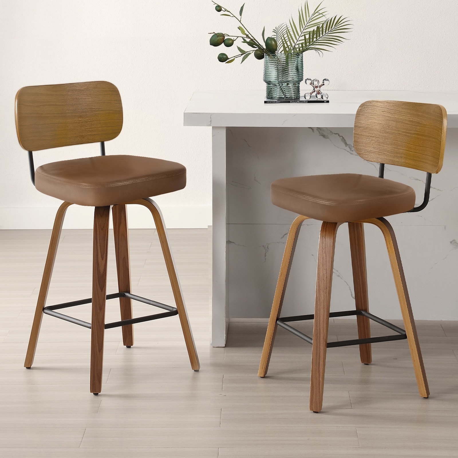 26" Upholstered Swivel Counter Height Bar Stools - 36.4" H x 17.1" W x 20" D