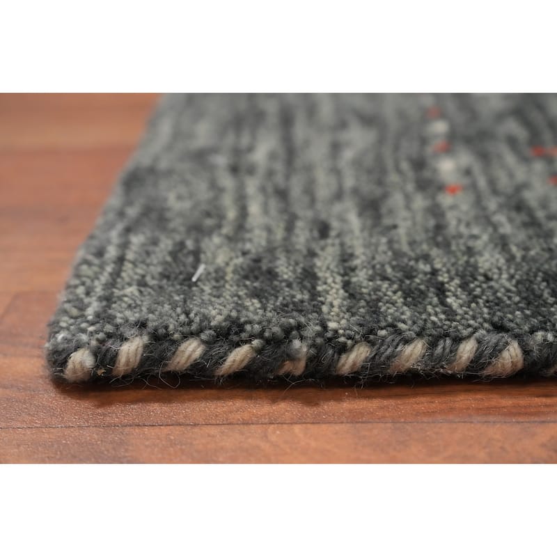 Hand Knotted Oriental 100% Wool Carpet Tribal Animal Pictorial Greys & Charcoal Gabbeh Area Rug - 5' 10'' X 2' 9''