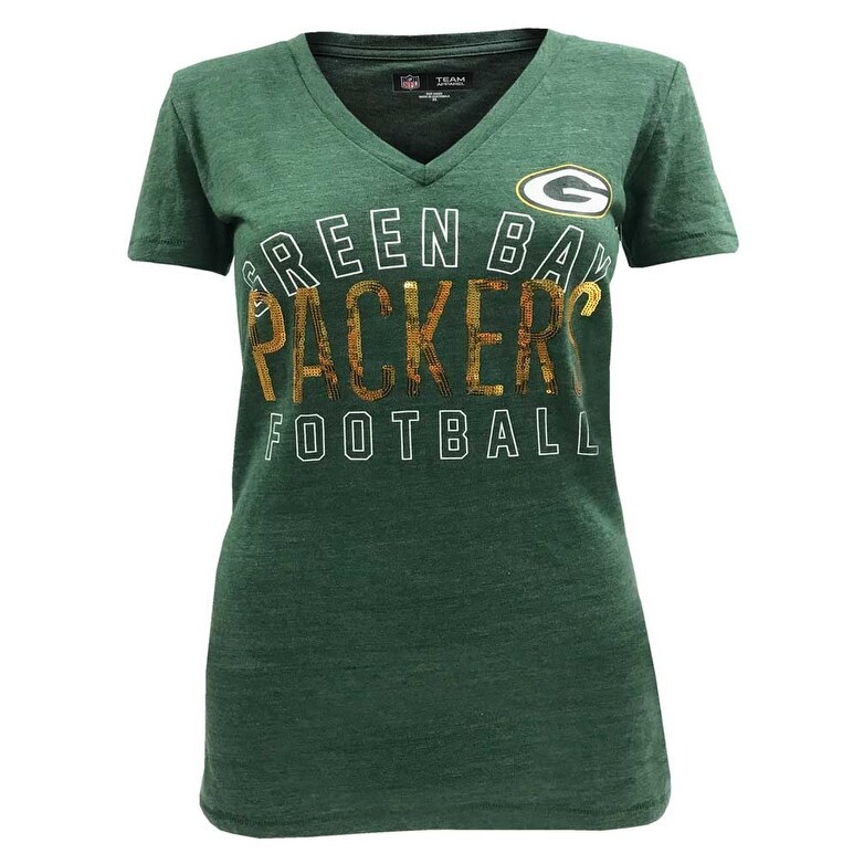 Shop New Era Women S Nfl Green Bay Packers Sequins Football Tee T Shirt V Neck 70021l Overstock 28744139