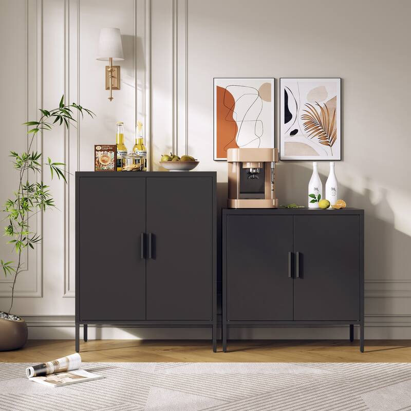 Metal Storage Cabinet with 2 Doors and 2 Adjustable Shelves, Steel Garage Storage Cabinet