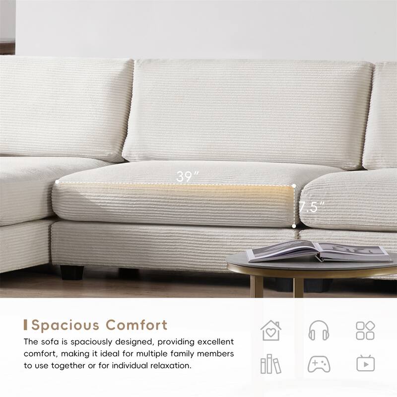 134*54"Oversized Corduroy Sectional Sofa