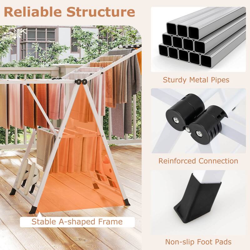 Costway Foldable Metal Laundry Drying Rack with Height Adjustable - See Details