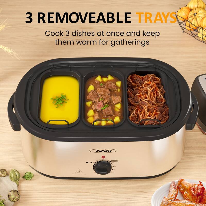 Roaster Oven, Electric Roaster with 3 Compartments