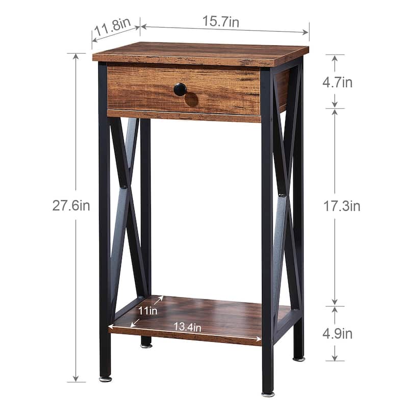 Javlergo Tall Side End Table, Modern Nightstand with Storage Shelf and Drawer