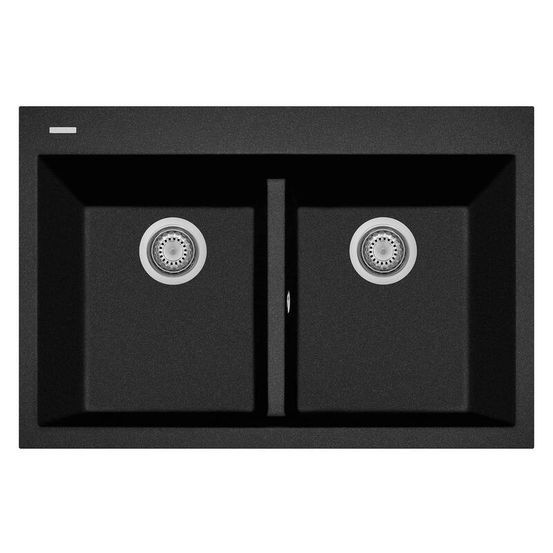 33" x 22" LaToscana ONE Series Drop-In Double-Bowl Quartz Kitchen Sink - Black Metallic