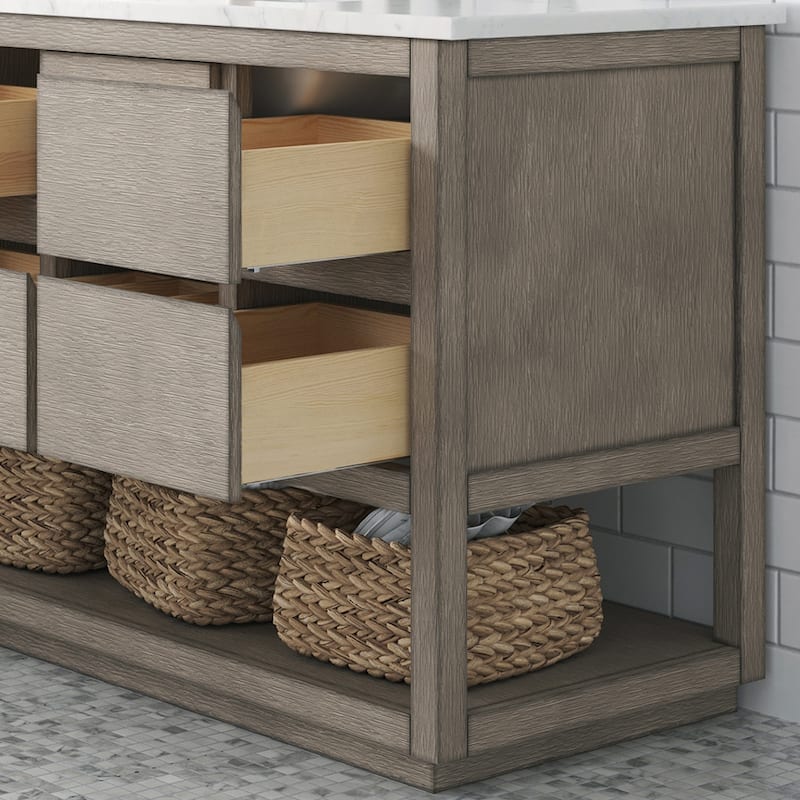 Oakman Carrara White Marble Countertop Bath Vanity in Grey Oak