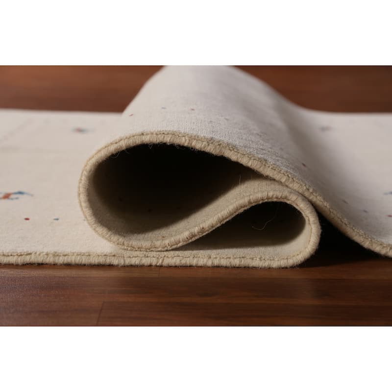 Tribal Gabbeh Indian Rug Hand-Knotted Beige Oriental Wool Carpet - 4'4" x 6'1"