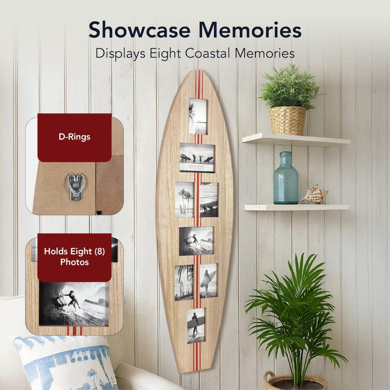 American Art Decor Surfboard Photo Collage Wall Decor - 8 or 3 - Photo Beach Frame