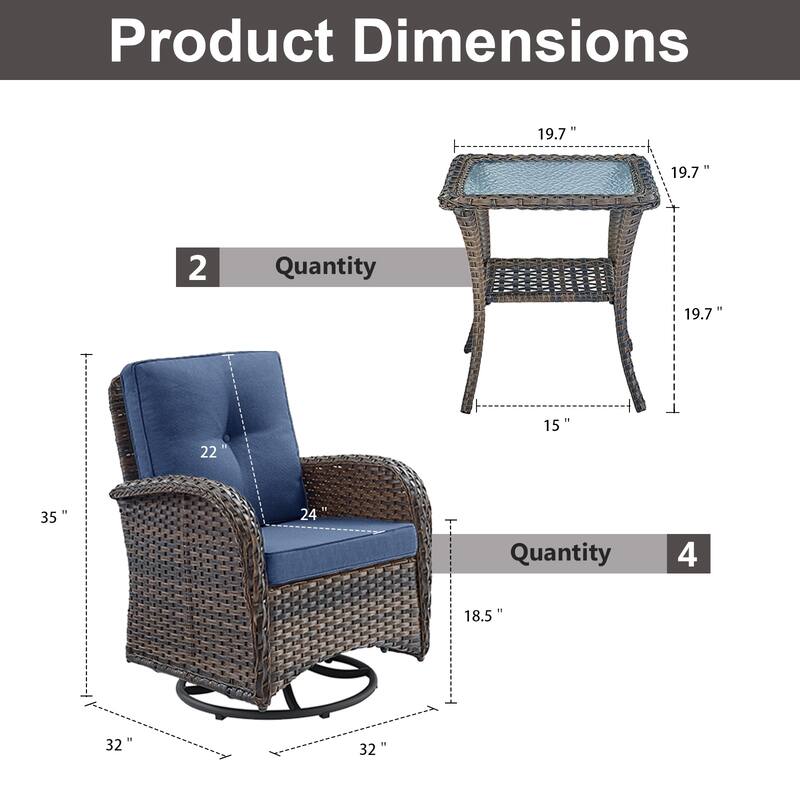 Gymojoy Ergonomic Swivel & Glider / Rocking Chair Set with Side Tables Outdoor Patio Furniture Set