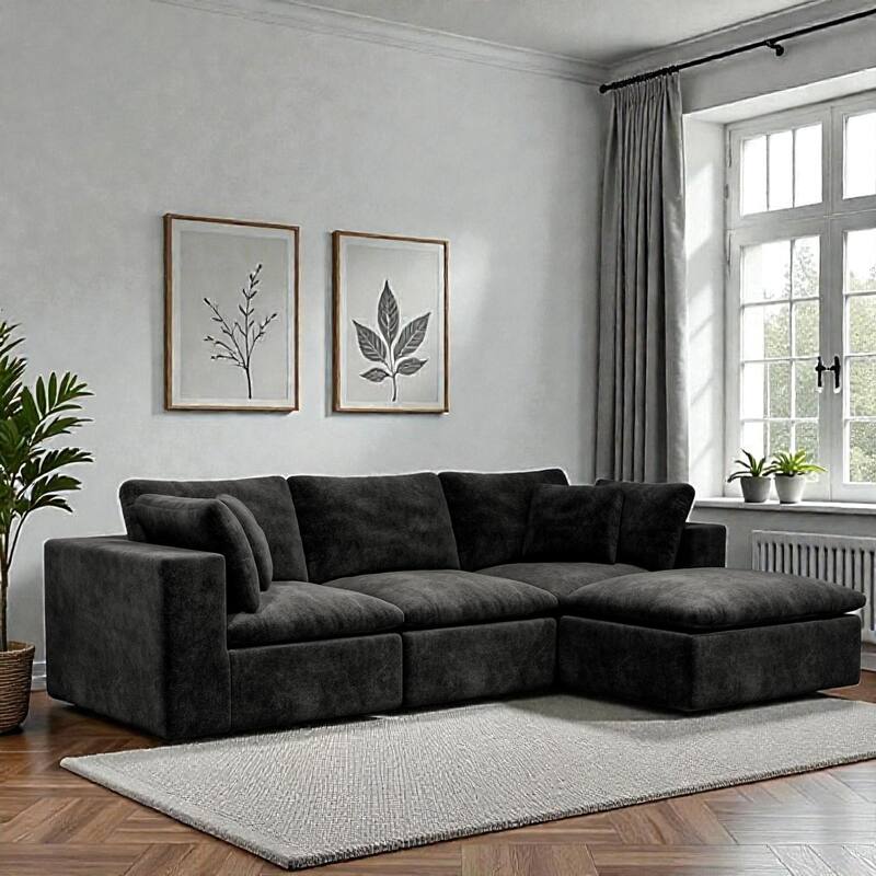 108.3" Modular Sectional Sofa with Chaise, Plush Corduroy Cloud Couch, No Assembly Required, 4-Seat
