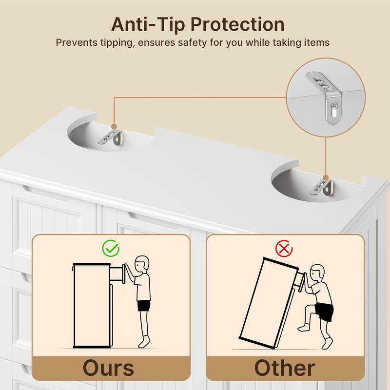 33.5''H Bathroom Floor Cabinet, 31.5''W Kitchen Pantry Storage Cabinet with 4 Drawers & Double Doors