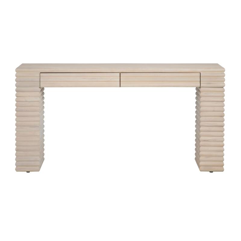 64.02 in. Cream Solid Wood 2 Drawer Accent_Console_Sofa Table