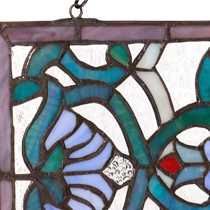 Flourished and Flowers River of Goods Shades of Blue Stained Glass Window Panel - 24" x 0.25" x 8.5"