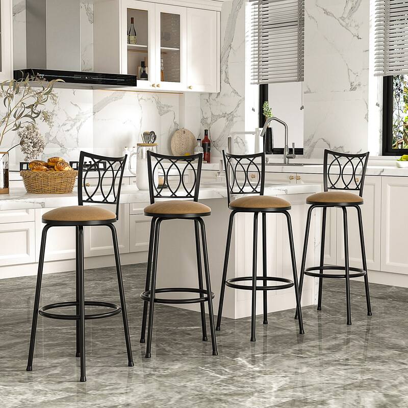 VECELO 2-Pack Brown 360° Swivel Bar Stools with Scroll-back Footrest and Detachable Heel for Kitchen Counter and Living Room