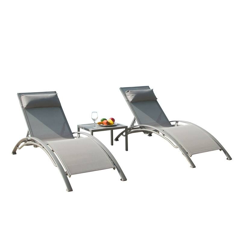 Domi Outdoor Living Aluminum Patio Chaise Lounge Set – Curved Design, Adjustable Positions, and Durable Construction