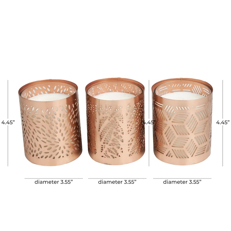 Gold or Copper or Silver Metal Scented 13 oz 1 Wick Geometric Candle with White Wax (Set of 3)