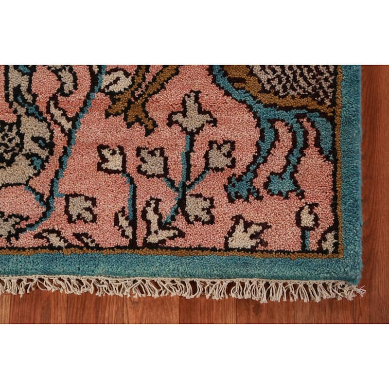 Pink Animals Ziegler Indian Runner Rug Handmade Wool Carpet - 2'7" x 8'0"
