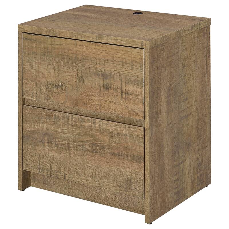 Mango Wood 2-Drawer Nightstand with LED Lights and USB Ports