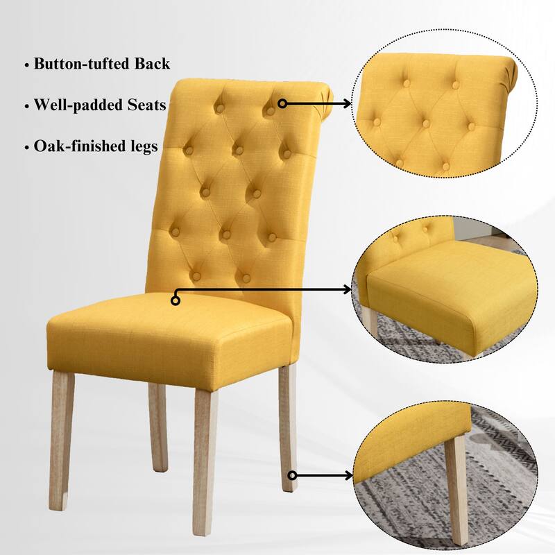 Contemporary 5-Piece Dining Set with Round Table and Button-Tufted Chairs - Solid Wood Construction for Lasting Durability