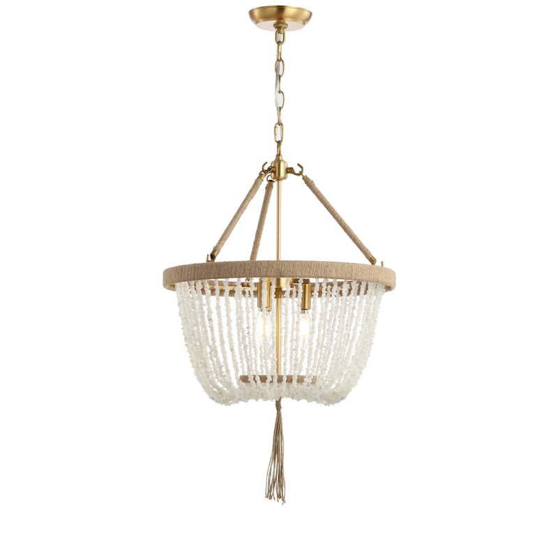 SAFAVIEH Lighting Nikolina Adjustable 3-Light Led White Beaded Chandelier Pendant - 18.5"x18.5"x32-104" - Brass Gold/White
