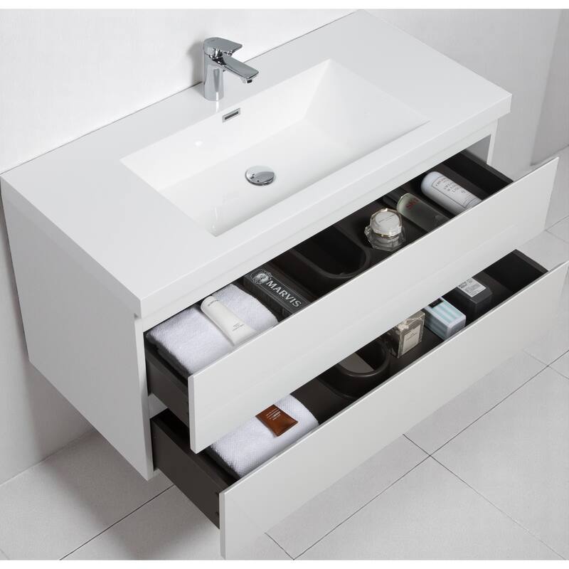 42" Floating Bathroom Vanity with Sink, Wall-Mounted Modern Storage Cabinet, Resin Countertop, Soft Close Drawers