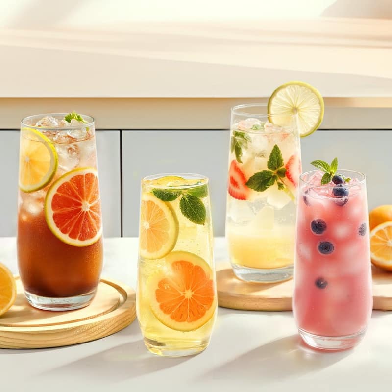 Clear Soda Lime Glass 16-Piece Drinking Set with 2 Sizes - 3.13 x 3.13 x 6.5 in