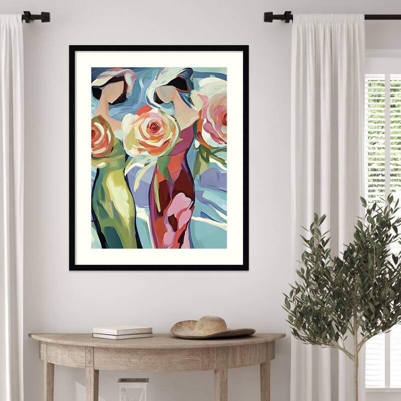 Two Women With Roses by Elena Avanesova Wood Framed Wall Art Print