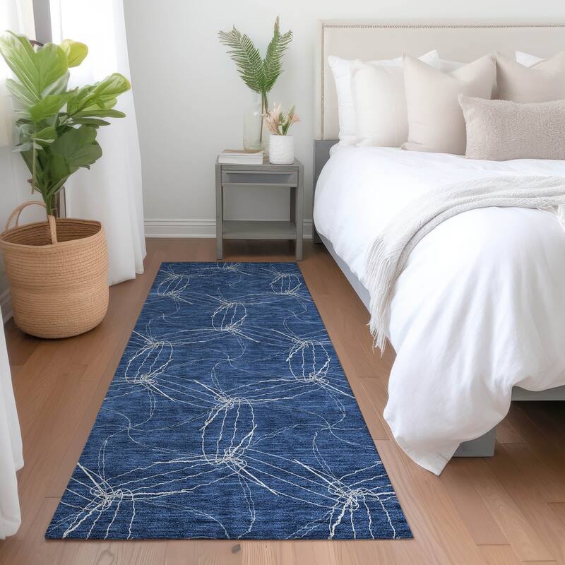 Machine Washable Indoor/ Outdoor Abstract Contemporary Chantille Rug
