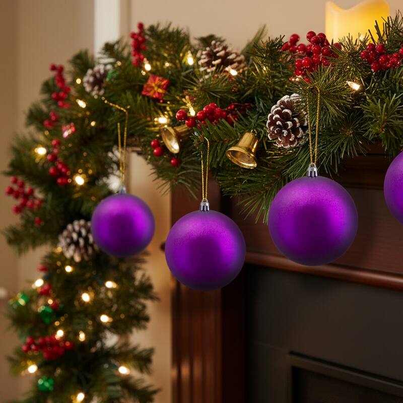 12ct Matte Purple Shatterproof Christmas Ball Ornaments 4" (100mm)