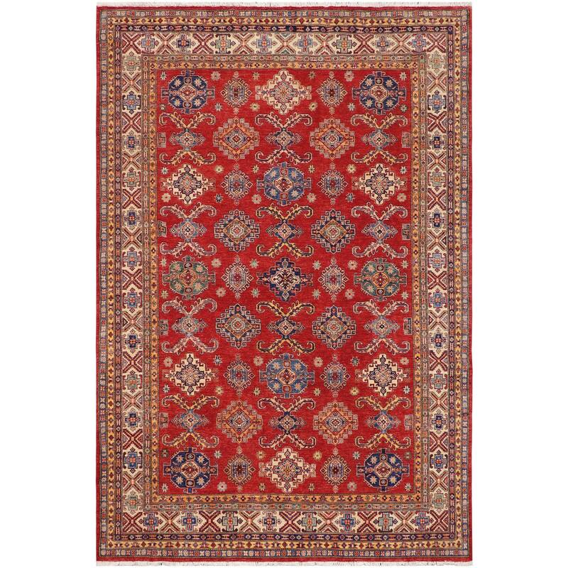 Rustic Super Kazak Janes Red/Beige Hand Knotted Wool Rug - 8'2'' x 10'3''