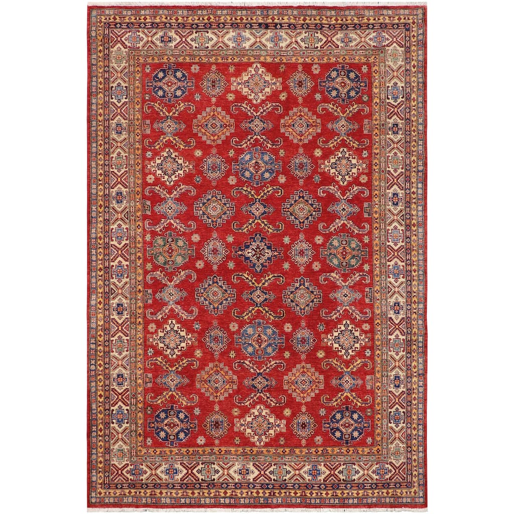 Rustic Super Kazak Janes Red/Beige Hand Knotted Wool Rug - 8'2'' x 10'3''