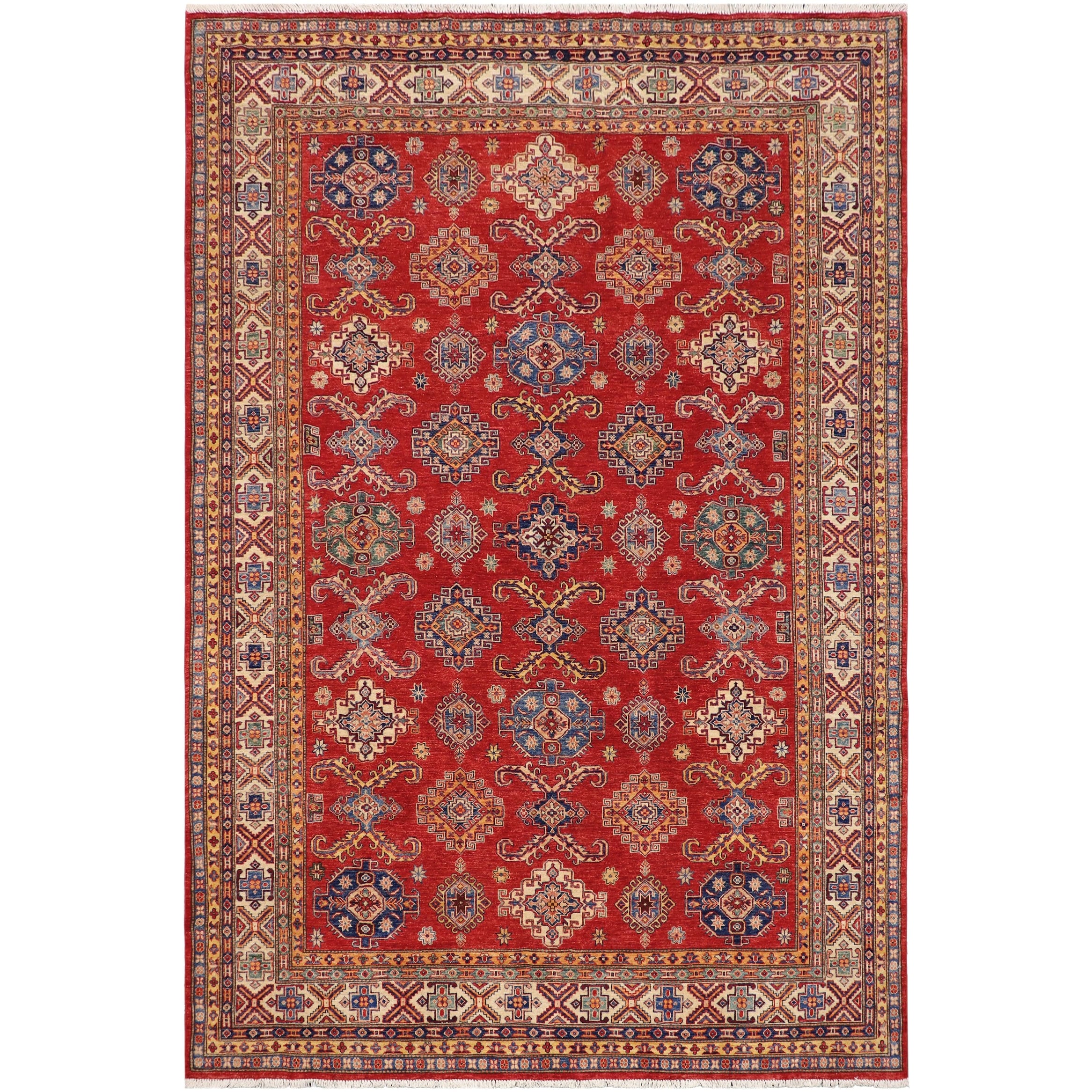 Rustic Super Kazak Janes Red/Beige Hand Knotted Wool Rug - 8'2'' x 10'3''