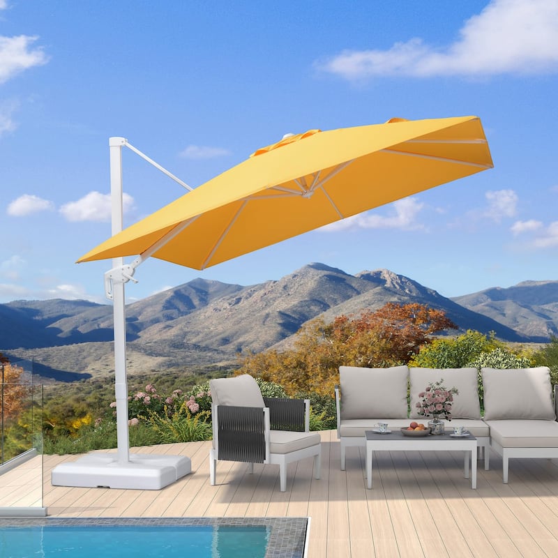 PURPLE LEAF 8 ft White Cantilever Patio Umbrella with 360 Degree Rotation With Base