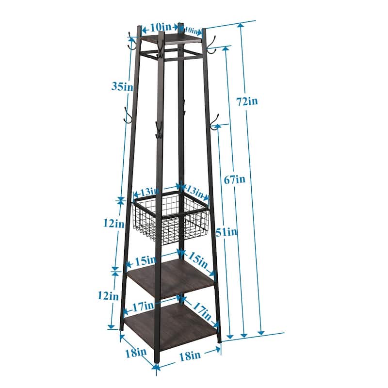 Javlergo 72" Standing Coat Rack with 8 Dual Hooks Hall Tree with Metal Grid for Small Space Entryway Living Room Organizer