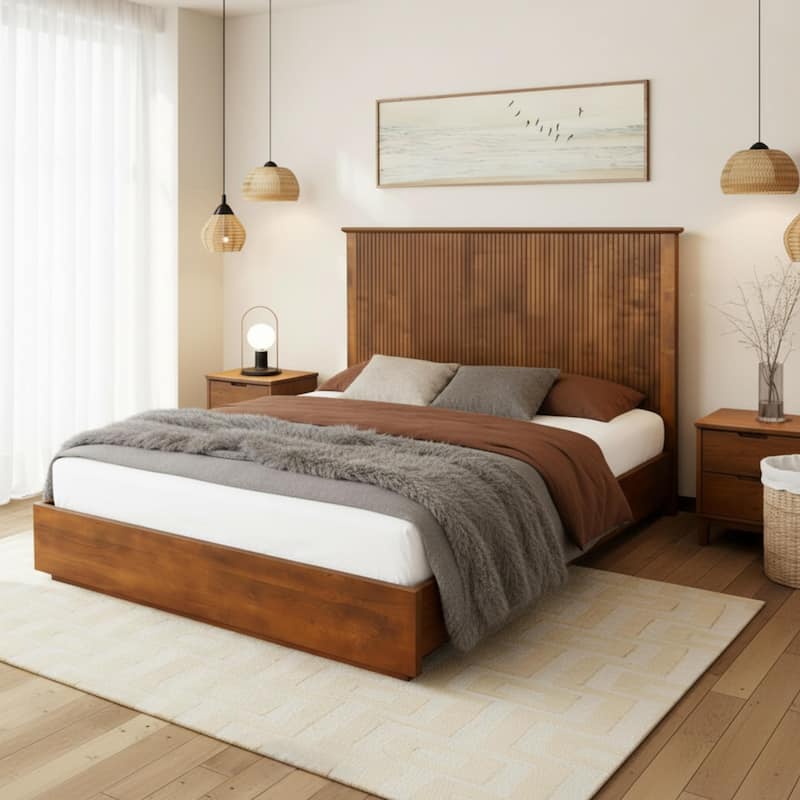 Christopher Knight Home - Brookhaven Modern Wooden Panel Bed with Vertical Slat Headboard - Brown - Queen