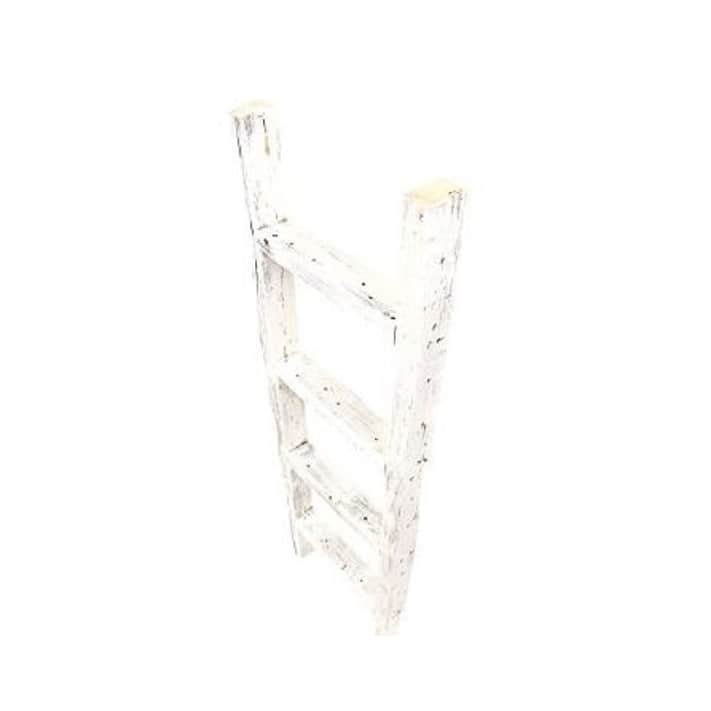 4 Step Rustic White Wood Ladder Shelf - 48" x 16"