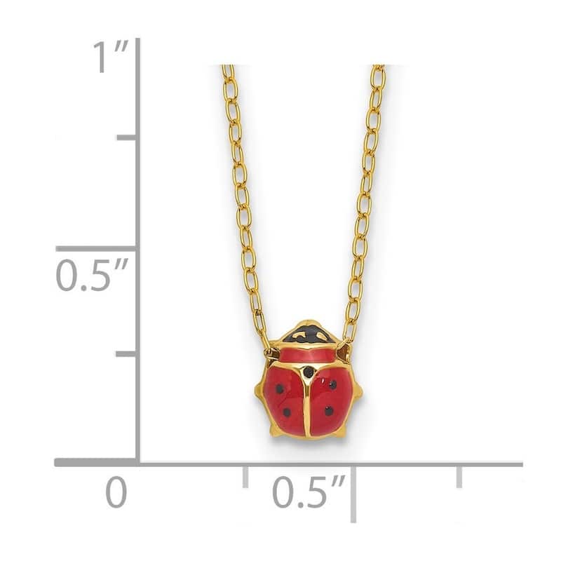 Curata 14k Yellow Gold Polished Closed back Enameled Ladybug Necklace, 16"