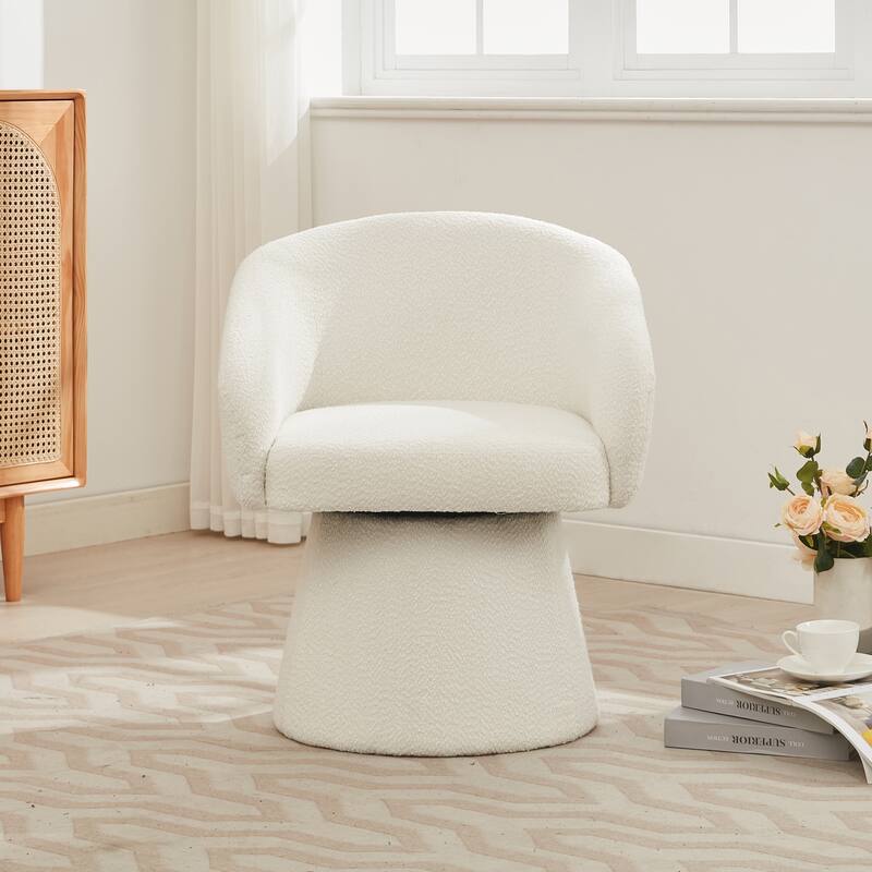 Modern 360° Swivel Accent Chair, Boucle Upholstered, Comfy Barrel Chair for Living Room, Bedroom & Office