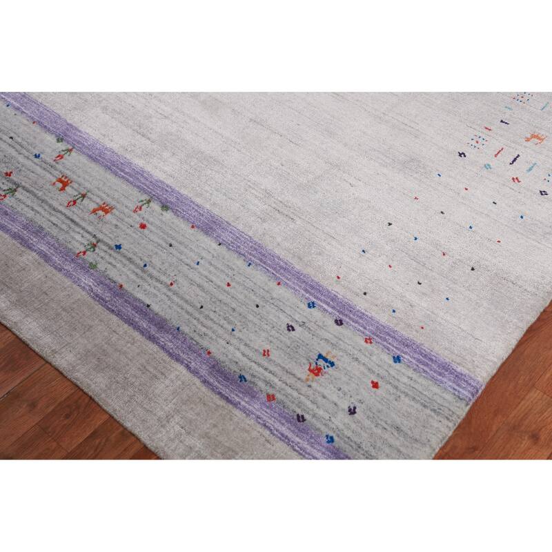 Silver / Gray Gabbeh Indian Area Rug Hand-Knotted Wool Carpet - 8'0" x 10'1"