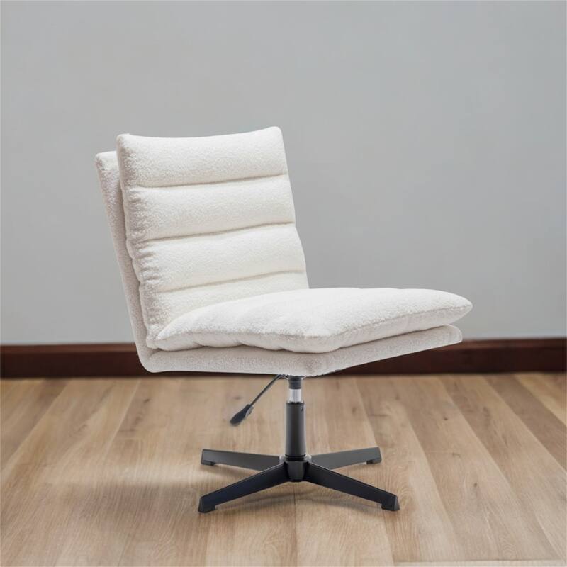 360°Swivel Adjustable Armless Office Chair with Cross Leg,Teddy Fabric - Beige
