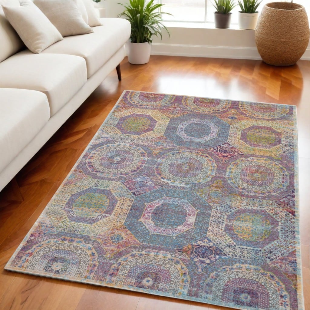 Feme Power Loomed Distressed Geometric Modern Non Skid Area Rug By HomeRoots - 90' X '63' X '0.5