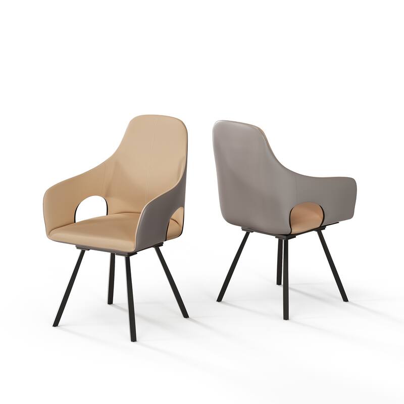 Two-tone Microfiber Leather Upholstered Rotatable Dining Chairs (Set of 2) - 22.83" W x 19.69" D x 36.61" H