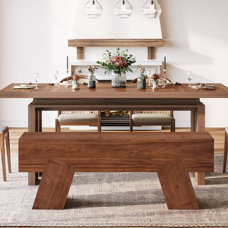 47 Inch Solid Wood Dining Bench with Sturdy Legs for Kitchen, Living Room