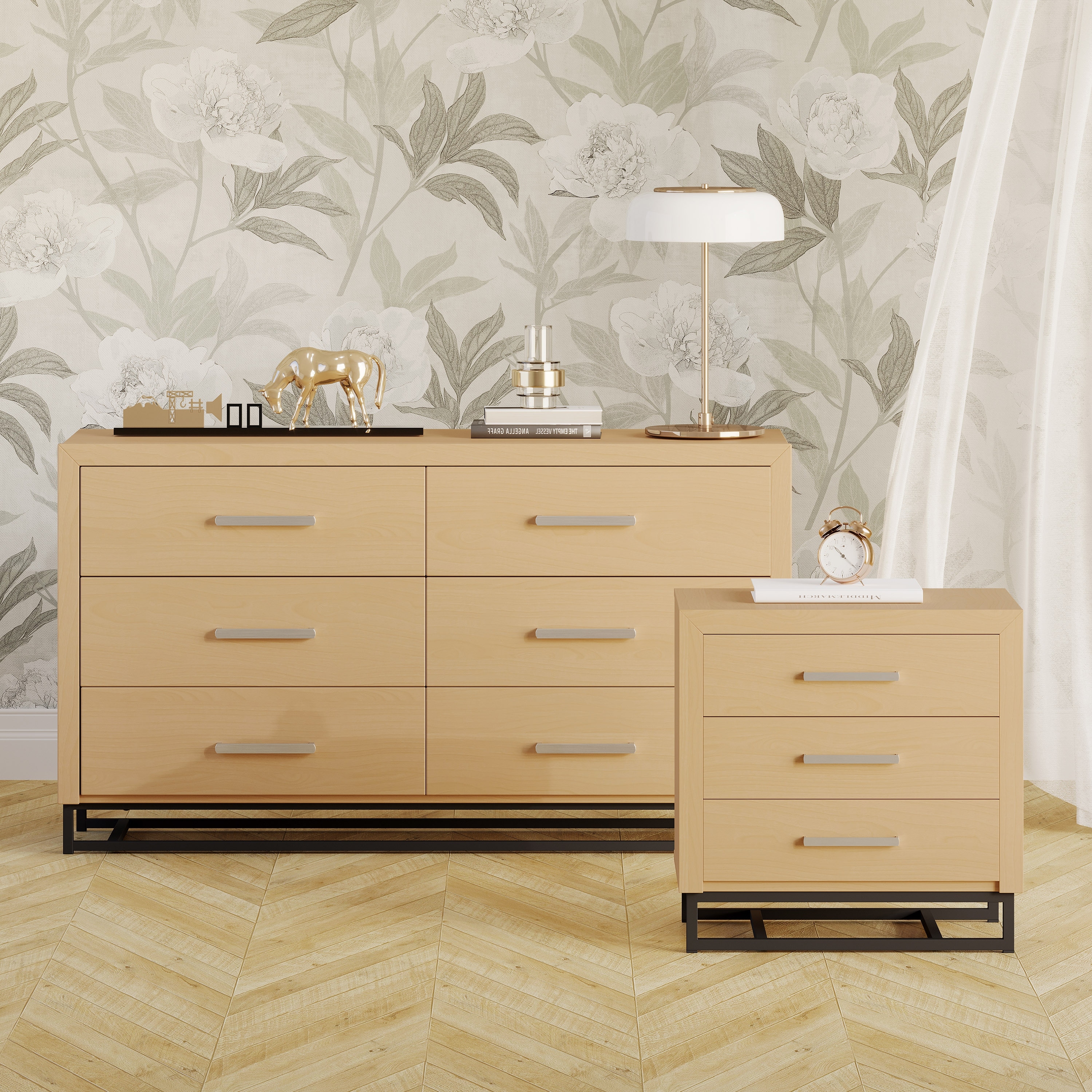 Double dresser cheap and nightstand set