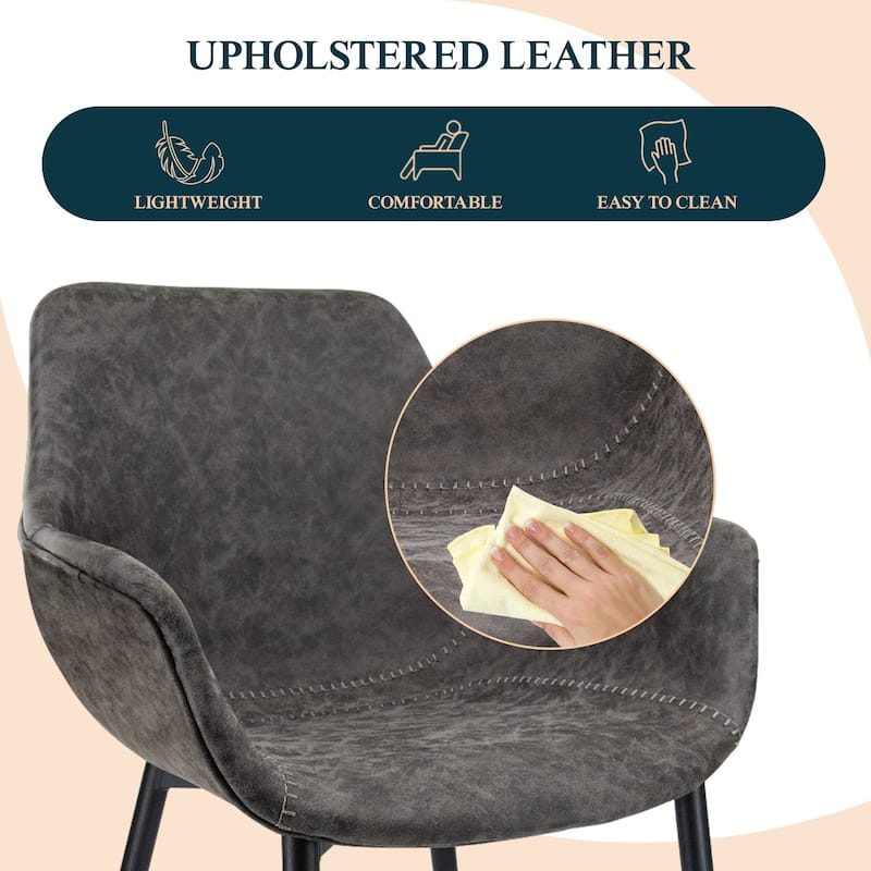 Markley Leather Dining Chair with Iron Legs Set of 4 Modern Accent Armchair
