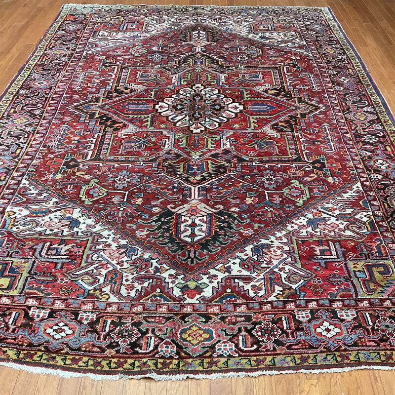 HERAT ORIENTAL Handmade 1900's Antique Heriz Wool Rug - 8'9" x 12'1"