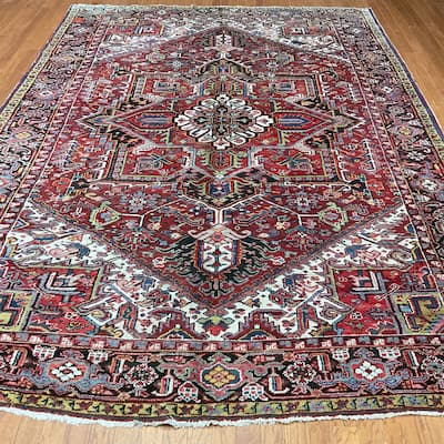 HERAT ORIENTAL Handmade 1900's Antique Heriz Wool Rug - 8'9" x 12'1"