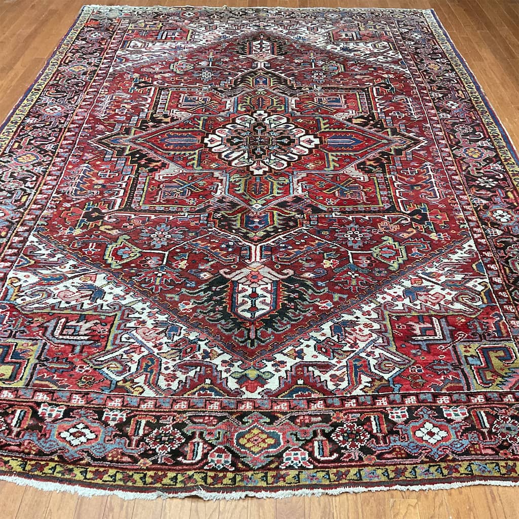 HERAT ORIENTAL Handmade 1900's Antique Heriz Wool Rug - 8'9" x 12'1"